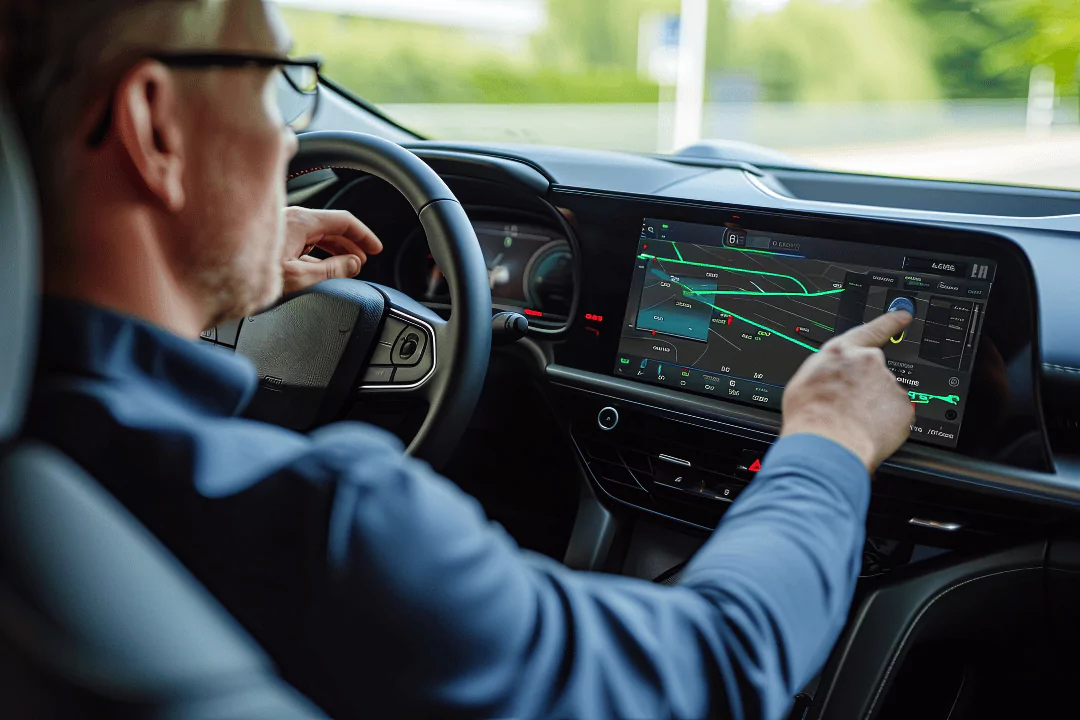 Driver checking Car's Health on the Infotainment System